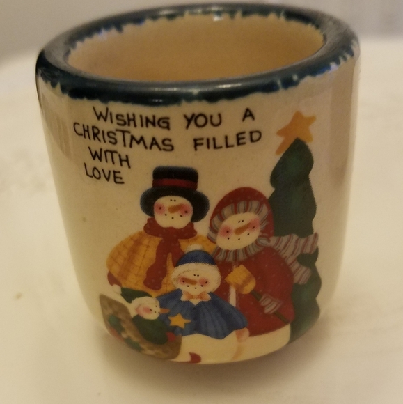 Set of 2 Ceramic Christmas Votive Candle Holders Snowman - Picture 3 of 9